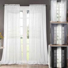 Voile Curtains Pair (2 Panels) Of White Sheer Net Slot Top Drapes -Top Quality
