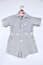 VTG 1940's Boys Union Suit Romper Avondale Sanforized Seersucker NOS  Sz 3,4