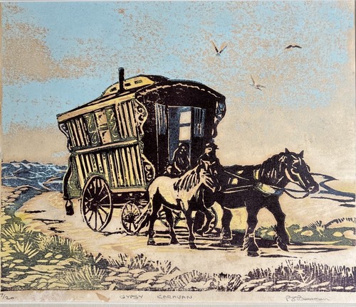 Woodcut print gypsy vardo - gypsy,
