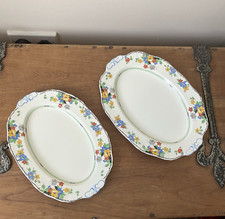 Pair Of 1930's Alfred Meakin Oval Plates 'Bexley' Pattern Harmony Shape Art Deco