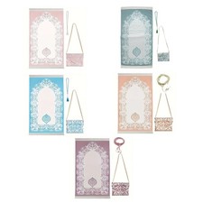 Muslims Prayer Rug Set Islamic Eid Gift Prayer Mat with Bag and Beads Portable