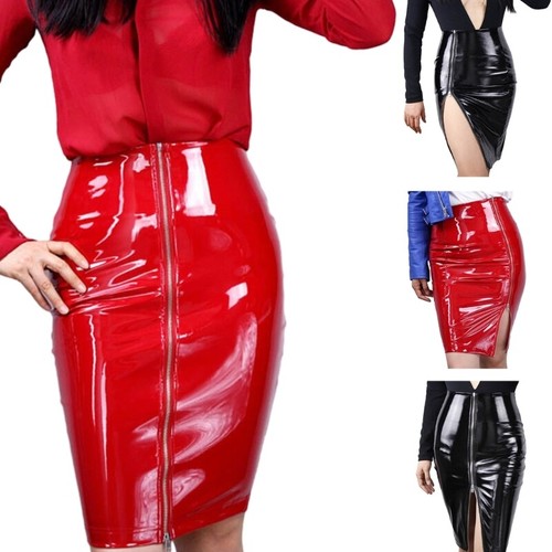 Women faux leather long skirt - leather,