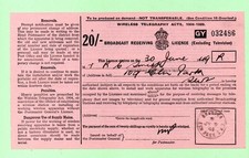 1948 WIRELESS TELEGRAPHS ACTS 1904-1926 BROADCAST RECEIVING LICENCE 20/- (349)