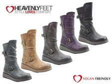 Ladies Boots Heavenly Feet Casual Mid Calf Wedge Memory Foam Buckle Zip Hannah4