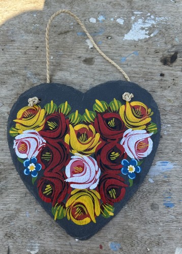 Hand painted slate heart - hand, in