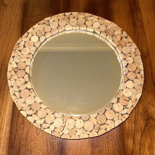 Round wall mirror - wall, teak