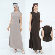 Dubai Abaya Women Sleeveless Inner Dress Kaftan Plain Islamic Ramadan Slim Gown