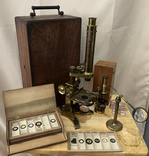 Charles Baker London Microscope Circa 1860 * student scope * antique slides ETC