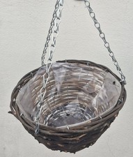 2 x Rattan Hanging Baskets 10 Inch, Outdoor Home Decor Brown Willow Wicker