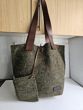COCCINELLE DESIGNER WOMENS GREEN BROWN TWEED TOTE SHOULDER SATCHEL HANDBAG