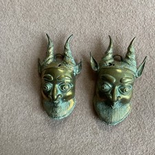 VINTAGE ANTIQUE- AFRICAN/CAMEROON TRIBAL, BRASS/BRONZE MASKSx2