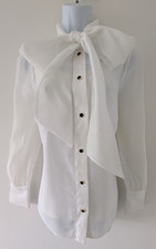 Ladies Mint Velvet Semi Sheer Cream Pussycat Sleeved Top/Blouse UK 8-10  Small