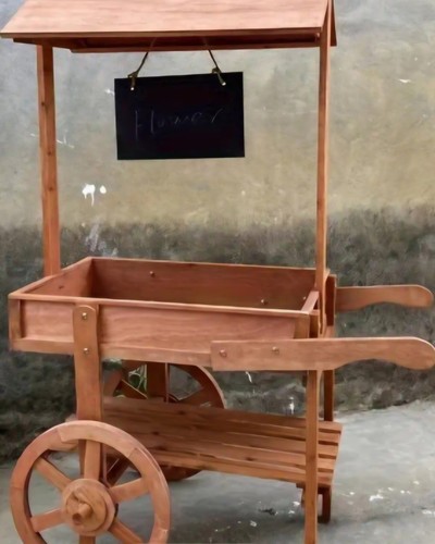 Brown wooden plant trolley - brown,