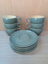 Vintage Denby Manor Green 6 x Cups & Saucers 1960's Stoneware Set