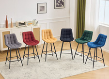 2X Bar Stools Velvet Bar Chairs Metal Legs Breakfast Bar Pub Chair Kitchen Home