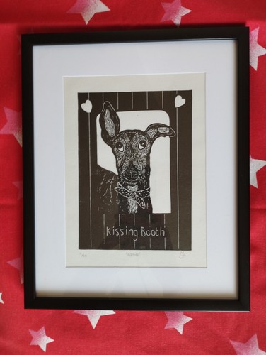 Dog greyhound lino print - lino,