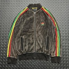 Brown Adidas Rasta Track Jacket Velour Small Mens Y2K 00s Reggae Rare