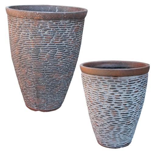 Rustic stone large plant pots - rustic,