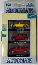 AUTOMAX 1/72 SCALE - SET OF 3x BMW Z8 MINI COOPER & BMW M3 DIECAST MODELS BOXED