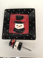 Precious Moments Snow Much Fun Snowman Ceramic Cheese Plate & Spreader New