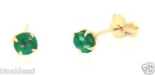 9ct Yellow Gold 3.5mm Small Real Emerald Studs Earrings X'mas B'day GIFT BOX NEW