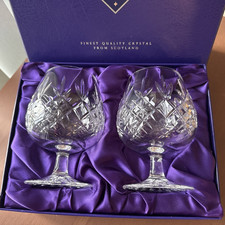 B/NEW 2 LARGE EDINBURGH CRYSTAL 'LOMOND' BOXED & SIGNED BRANDY GLASSES~GR8 GIFT