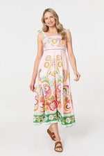 Stella Morgan Printed Tie Strap Empire Midi Dress - Pink