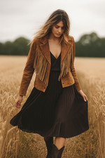 Soft Suede Cowgirl Fringe Jacket XS Brown Lined Pockets Western Boho Festival