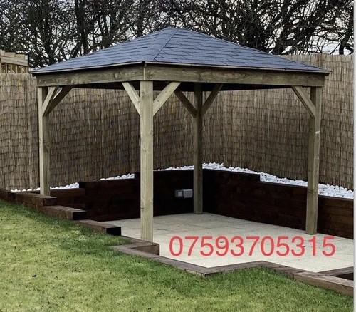 Wooden gazebo hot tub - tub, shelter