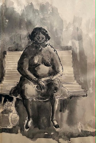 Australian school ink and wash - school,