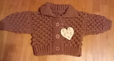  Stunning Hand Knitted Aran Baby Cardigan Brown Size 0/3 Months 🤎🩷🤎