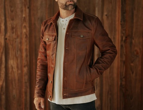 Men brown trucker jacket - men's,