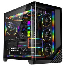 PowerCool ATX Gaming PC Case 4x 120mm ARGB LED Fan Full ATX Tempered Glass BLACK