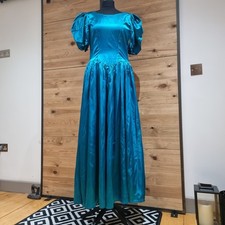 Vintage 1980s Blue Green A Line Evening Bridesmaid Dress 6 Princess 