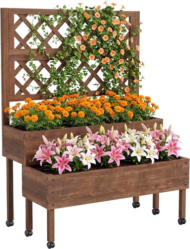 Raised garden bed with trellis - garden,
