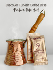 Hand-Hammered Copper Coffee Pot with Turkish Coffee - Perfect Gift Set
