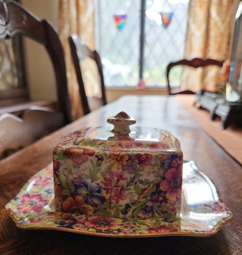 Vtg chintz covered lidded - covered,