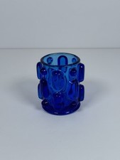 Vintage Blue Bubble Glass 1970s Collectible Rare Cobalt Blue Candle Vessel  