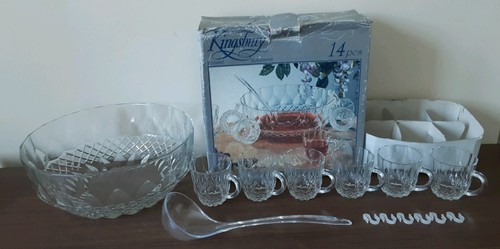 Vintage glass punch bowl set - glass,