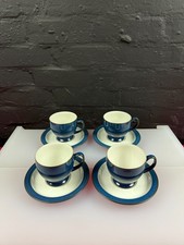 4 x Denby Boston Blue Tea Cups and Saucers 2nd Quality Set