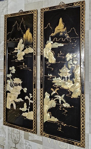 Pair vintage chinoiserie - chinoiserie, black