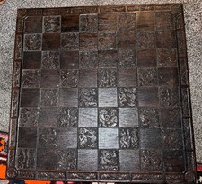 Antique Vintage Solid Wooden Wood Carved Chess Chequer Board