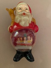 Vintage 1970's Snow Globe, Plastic Santa Claus Holding Fawn , Reindeer Hong Kong