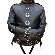Asylum Straight Jacket Costume Mens Leather Straitjacket Body Harness Arm Binder