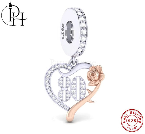 80th birthday dangle charm 925 - birthday,