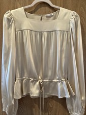 REFORMATION 100% Silk Cream Square Neck Top Sz XL