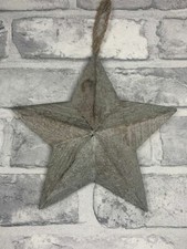 Grey washed Natural Wooden Rustic Barn Star 19cm With Natural Jute String