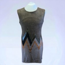 Stella Morgan Chevron Sheath Dress Brown Size 12 Suede Feel Geometric VGC Midi