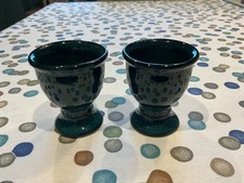 DENBY GREENWICH SET OF 2 FOOTED EGG CUPS STONEWARE TABLEWARE