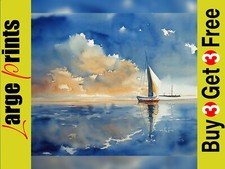 Boat at sea, watercolour painting, wall art, print on paper A3, A2, A1 or A0